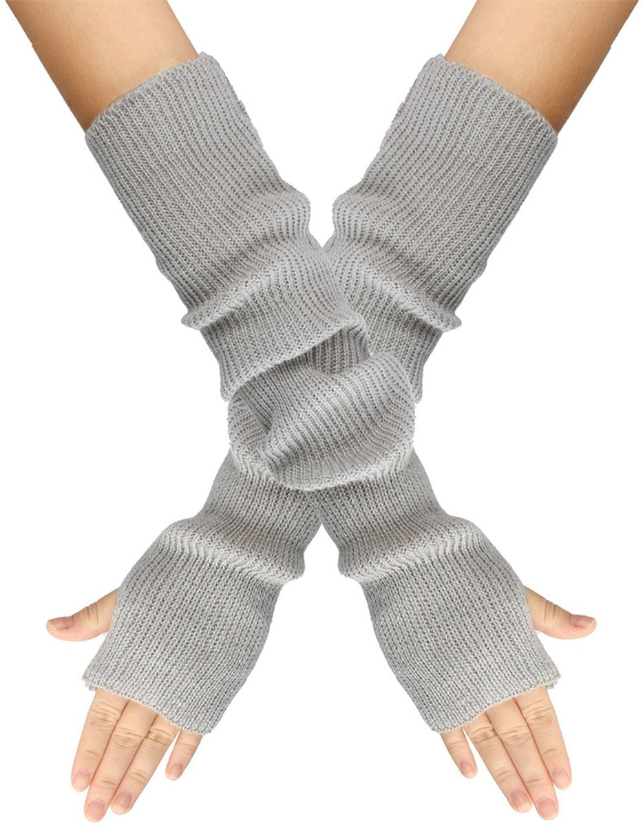 Arm Sleeves - Women's Long Fingerless Knitted Y2K Arm Sleeves - (Gray) V1188-ZXY-10603