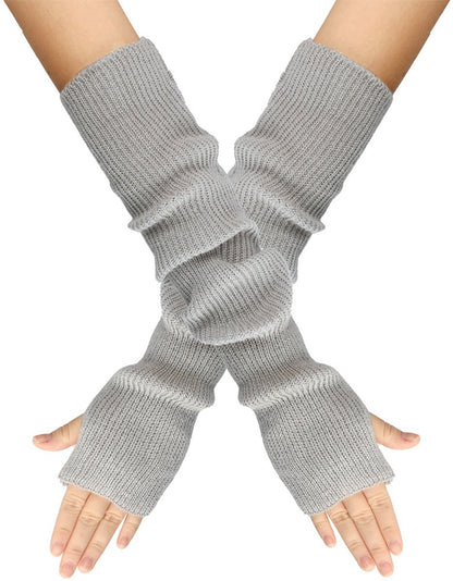 Arm Sleeves - Women's Long Fingerless Knitted Y2K Arm Sleeves - (Gray) V1188-ZXY-10603