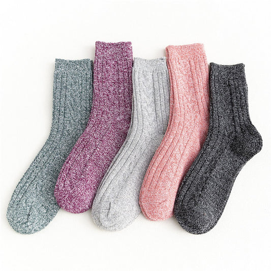 5 Pairs of Socks - Autumn/Winter - Extra Long and Plus Size Double Needle Stitch - Cable Knit - Thick - Warm V1188-ZXY-10605