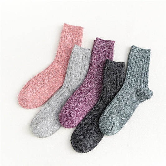 5 Pairs of Socks - Autumn/Winter - Extra Long and Plus Size Double Needle Stitch - Cable Knit - Thick - Warm V1188-ZXY-10605