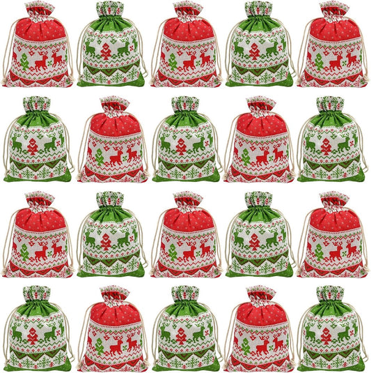 Christmas linen gift bags - 24 pieces - 13x18cm - Christmas decoration for indoors - Reusable - Christmas V1188-ZXY-10609