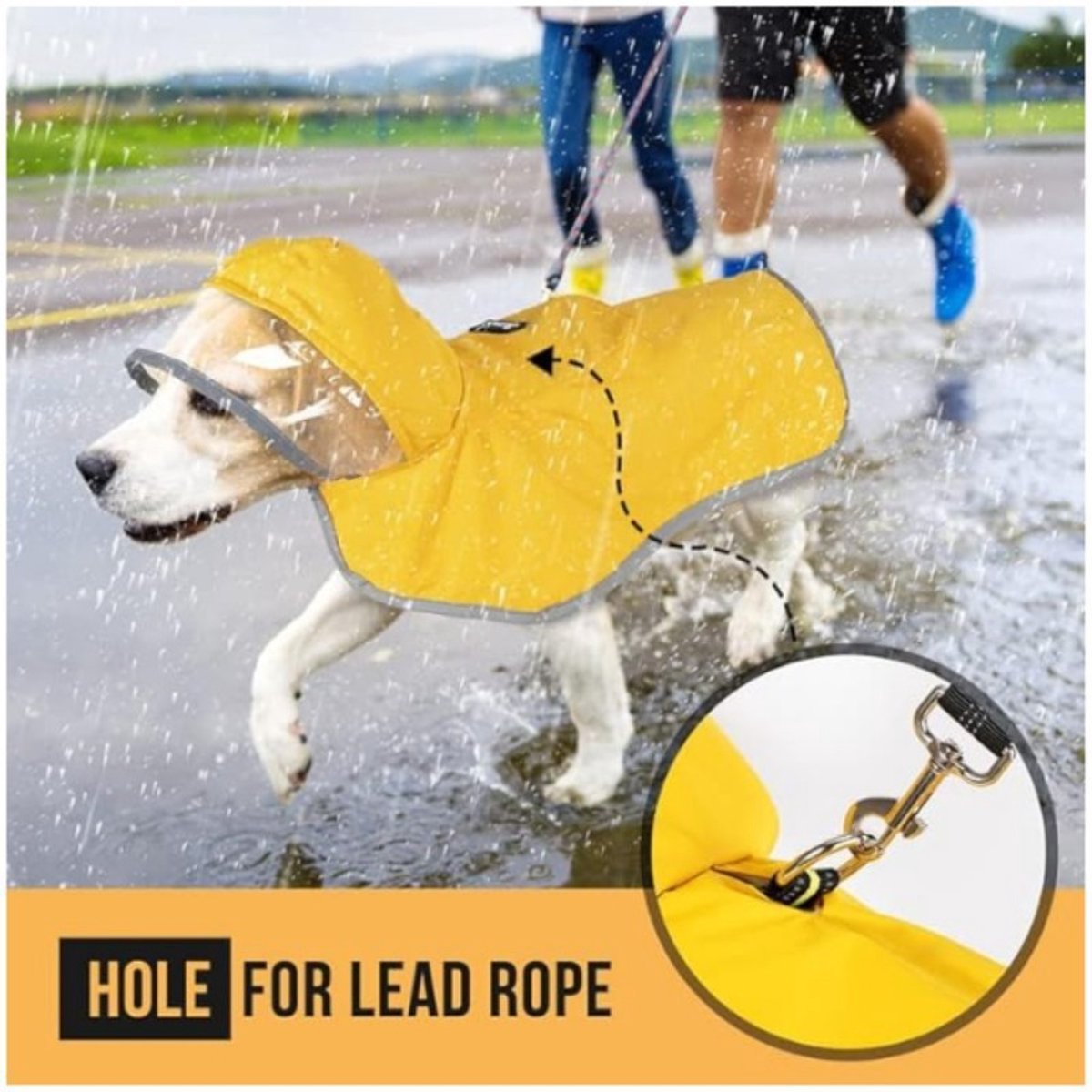 Dog Raincoat - Adjustable - Transparent Hood - Double Layer Dog Raincoat - Reflective Stripes - Storage V1188-ZXY-10610