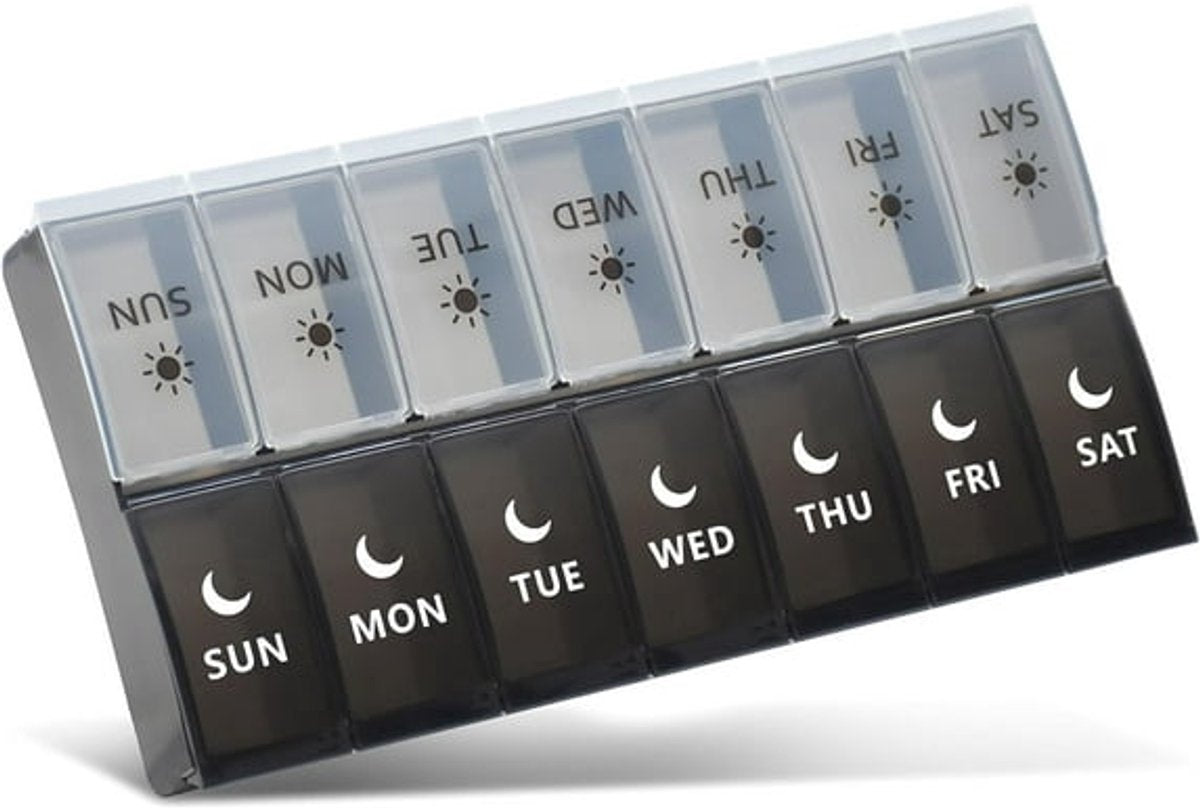 Storage Box - Vitamin Box Medicine Dispenser - Twice Daily (Black & White) V1188-ZXY-10617