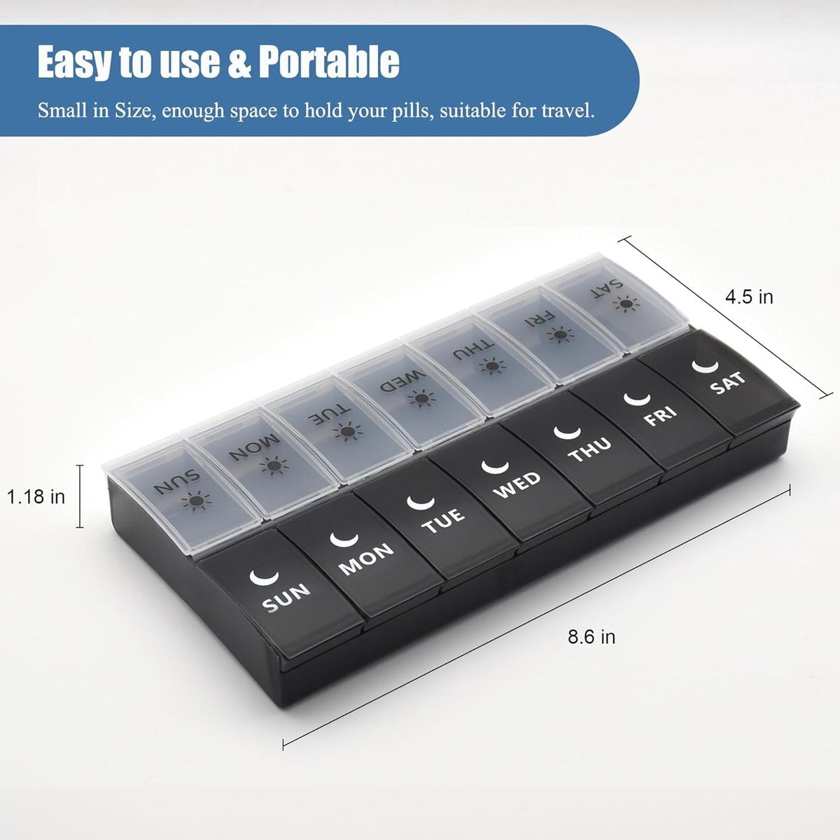 Storage Box - Vitamin Box Medicine Dispenser - Twice Daily (Black & White) V1188-ZXY-10617