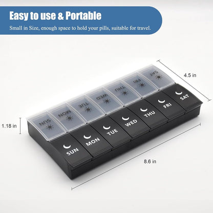 Storage Box - Vitamin Box Medicine Dispenser - Twice Daily (Black & White) V1188-ZXY-10617