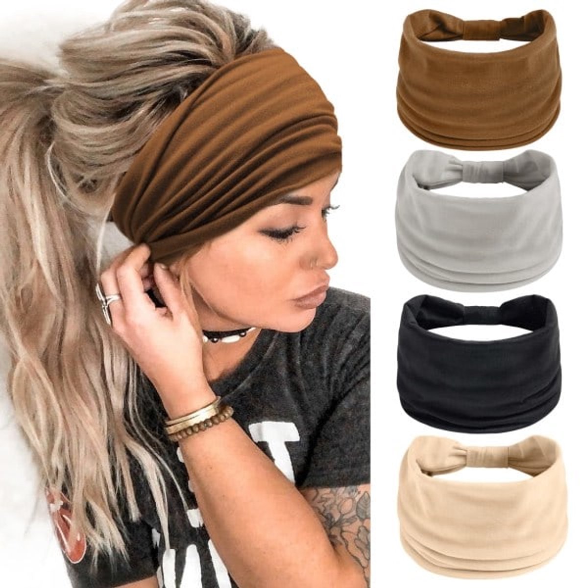 Headbands - Wide Headbands for Girls - Elastic Running Straps - Yoga Straps - 4-Pack V1188-ZXY-10618