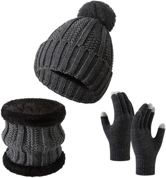 Gloves, hat and scarf - three-piece set - winter knitwear - lined with fleece and thickened - warm and cold V1188-ZXY-10619