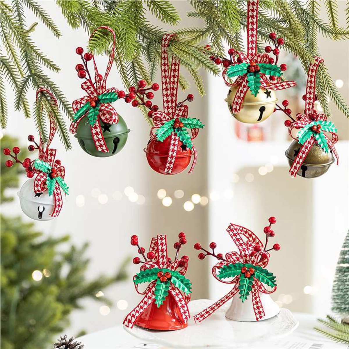 Decoration Christmas Bell Accessories with Bow - Wind Chime Pendant - Home Decoration (4 pieces) V1188-ZXY-10626
