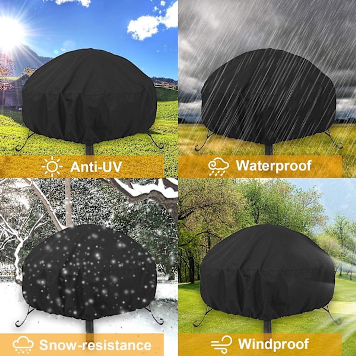 Round grill cover - waterproof, windproof, UV-resistant - Oxford cloth fire pit cover - 122x46cm V1188-ZXY-10630