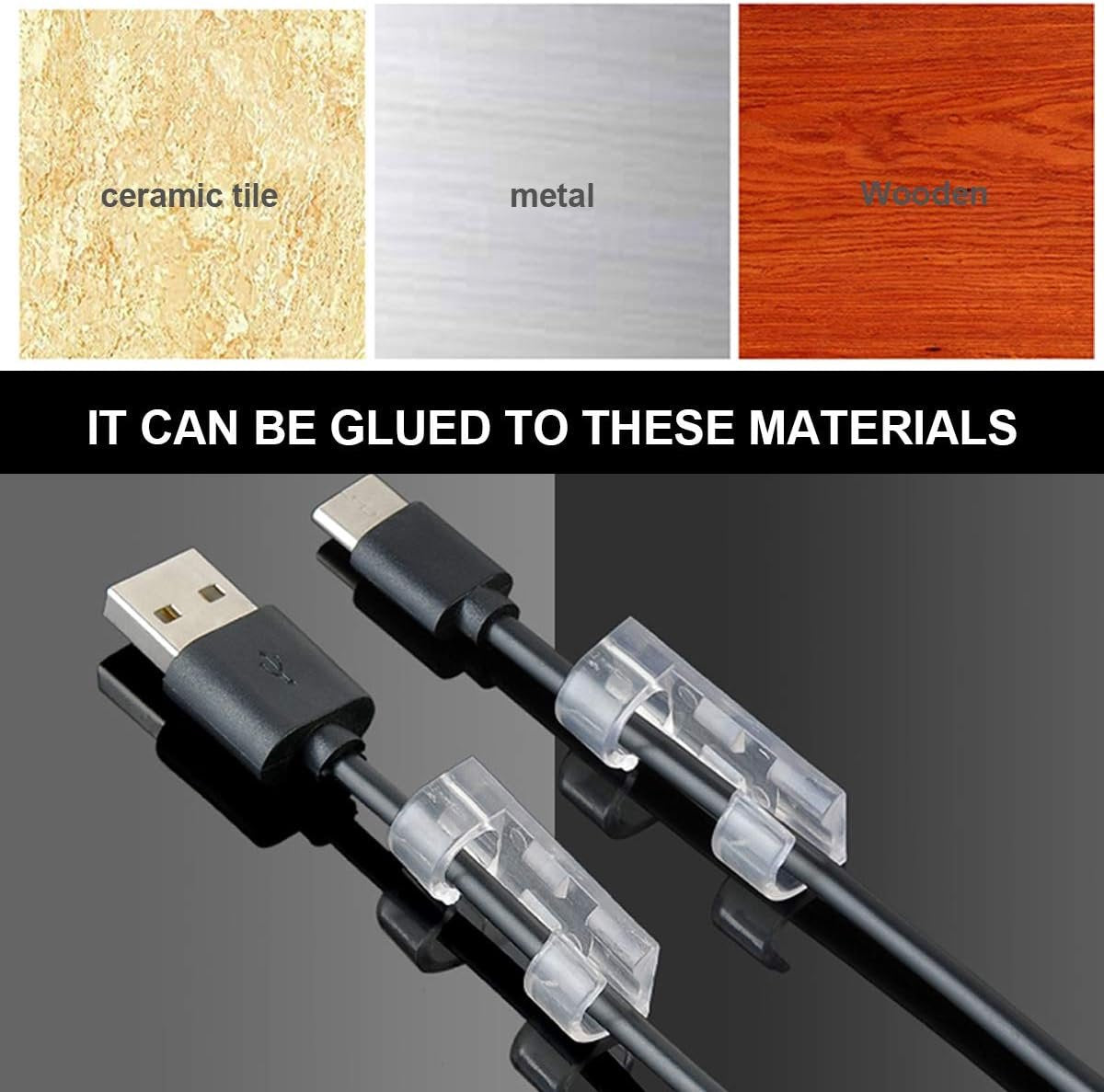 40 7mm Cable Organizer Clips with Adhesive Backing - Wall Mount Cable Clips - Cable Holder with Clips - Cable V1188-ZXY-10634