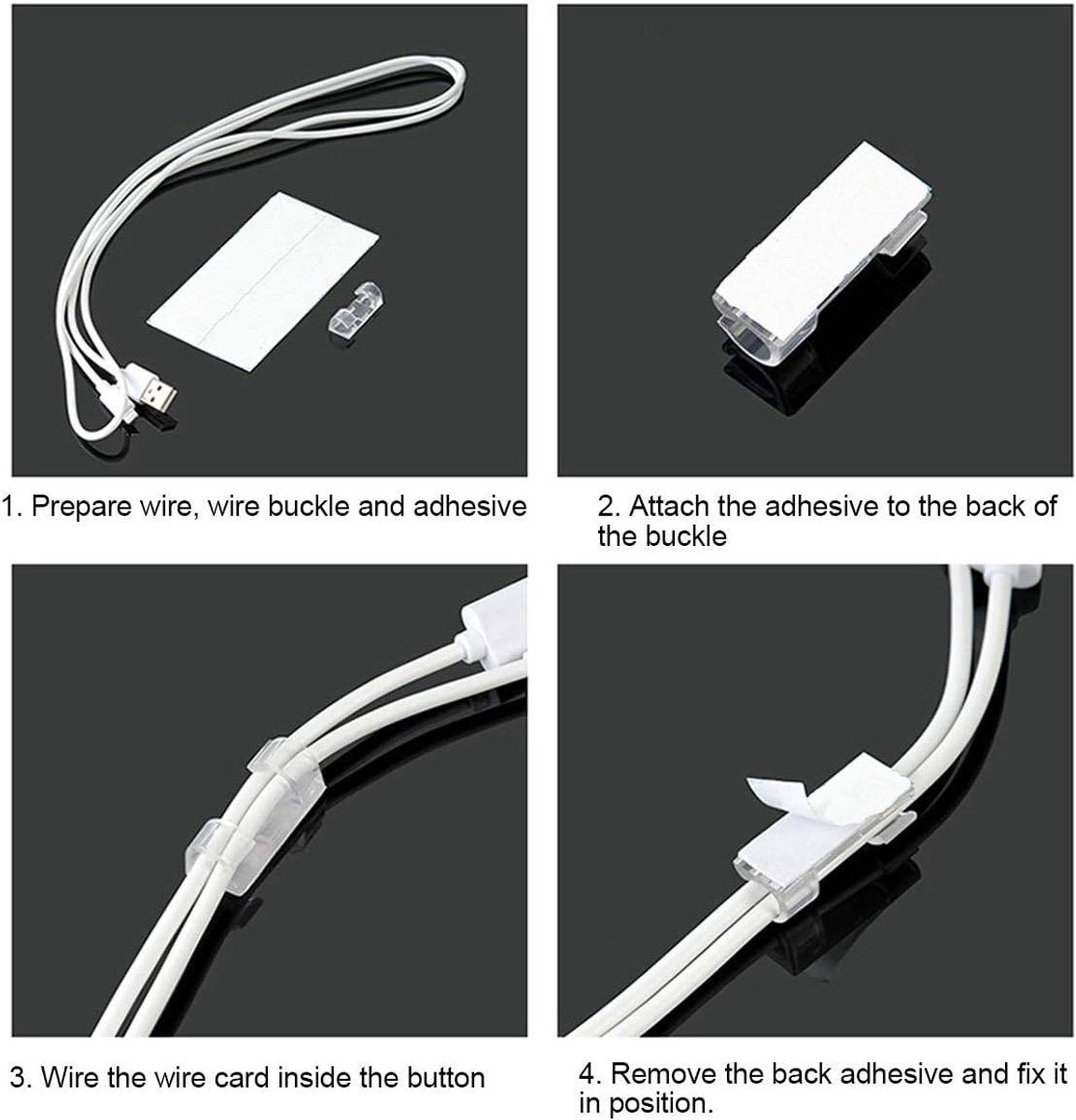 40 7mm Cable Organizer Clips with Adhesive Backing - Wall Mount Cable Clips - Cable Holder with Clips - Cable V1188-ZXY-10634