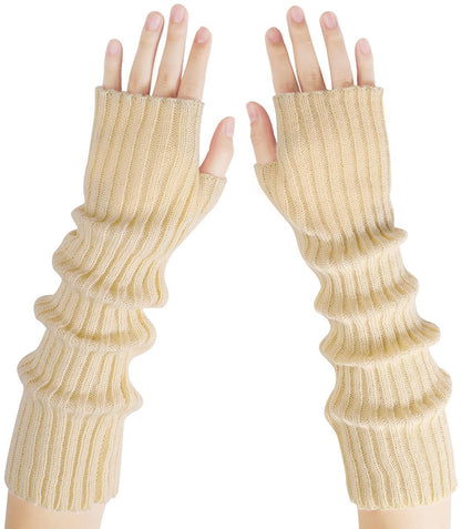 Arm Sleeves - Women's Long Fingerless - Knitted Y2K Arm Sleeves - (Beige) V1188-ZXY-10639