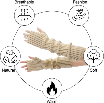 Arm Sleeves - Women's Long Fingerless - Knitted Y2K Arm Sleeves - (Beige) V1188-ZXY-10639