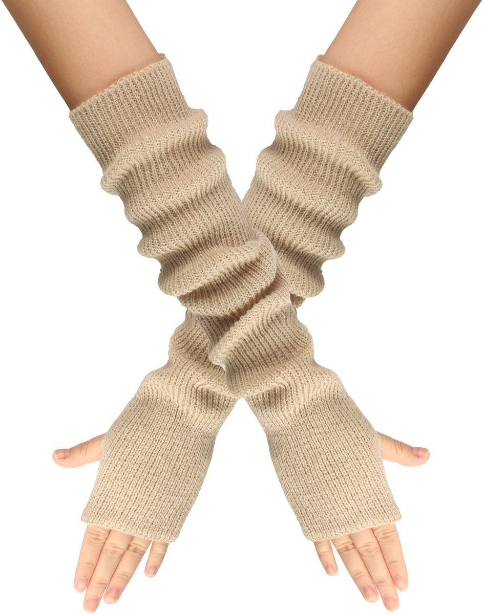 Arm Sleeves - Women's Long Fingerless - Knitted Y2K Arm Sleeves - (Beige) V1188-ZXY-10639
