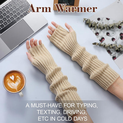 Arm Sleeves - Women's Long Fingerless - Knitted Y2K Arm Sleeves - (Beige) V1188-ZXY-10639