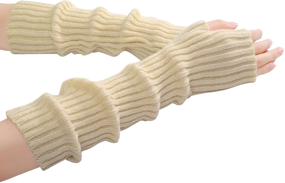Arm Sleeves - Women's Long Fingerless - Knitted Y2K Arm Sleeves - (Beige) V1188-ZXY-10639