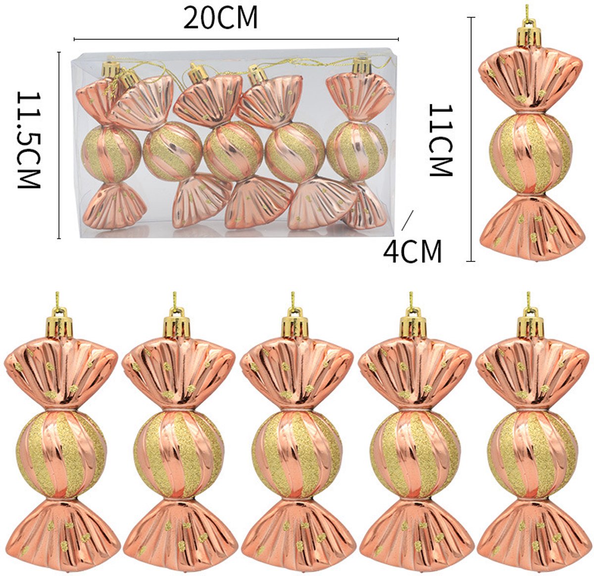 Christmas Decorations - Christmas Decorations - Painted Candy Tree Decorations - Rose Gold (5 per box) V1188-ZXY-10644