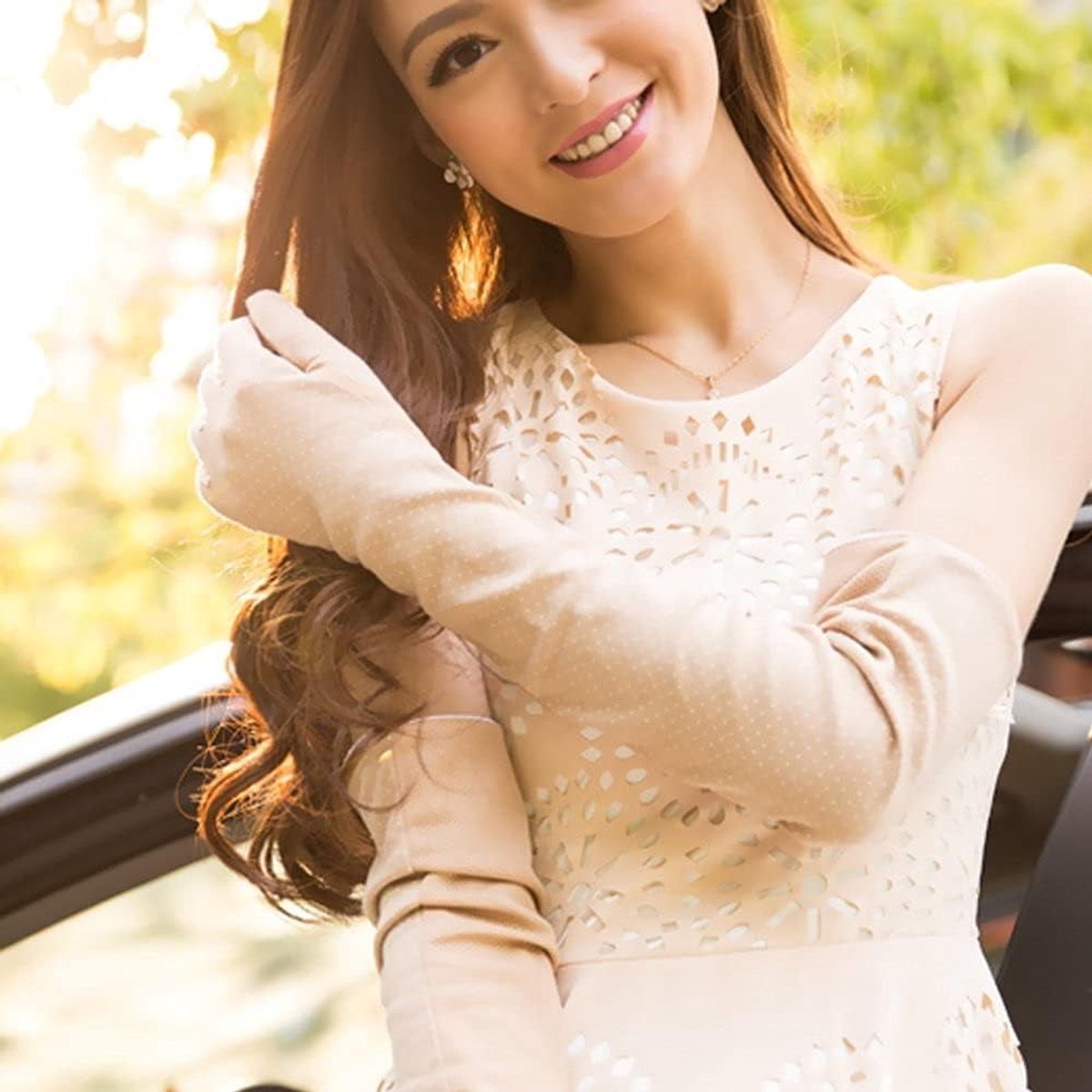 Lightweight Sun Gloves for Women - Summer UV Protection - Long Cotton Gloves (Khaki) V1188-ZXY-10656