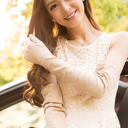 Lightweight Sun Gloves for Women - Summer UV Protection - Long Cotton Gloves (Khaki) V1188-ZXY-10656