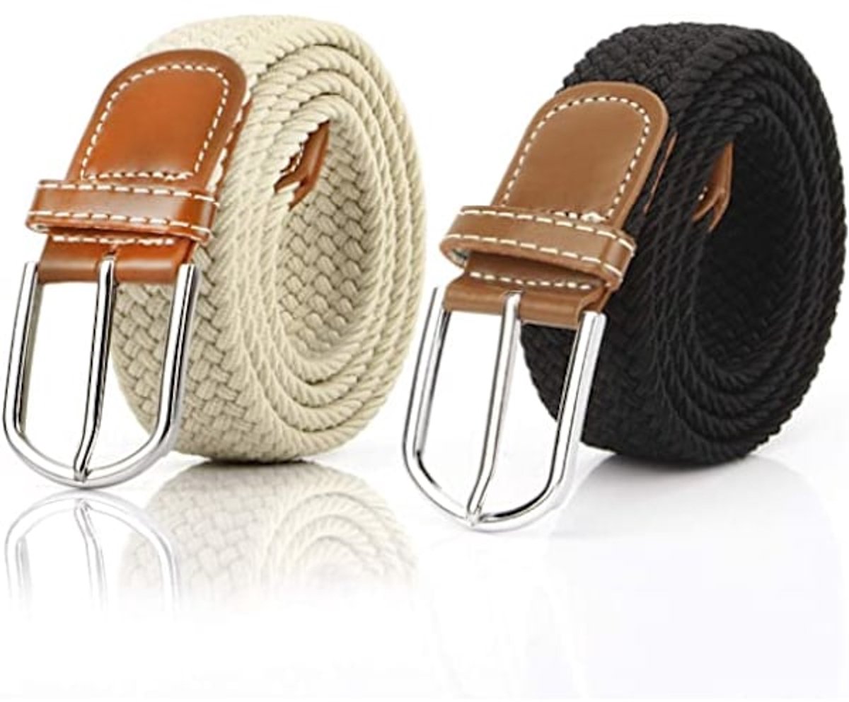 Women's Braided Belt - Stretch Canvas - Elastic Waistband - 2-Pack - No Holes V1188-ZXY-10657