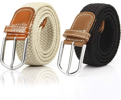 Women's Braided Belt - Stretch Canvas - Elastic Waistband - 2-Pack - No Holes V1188-ZXY-10657