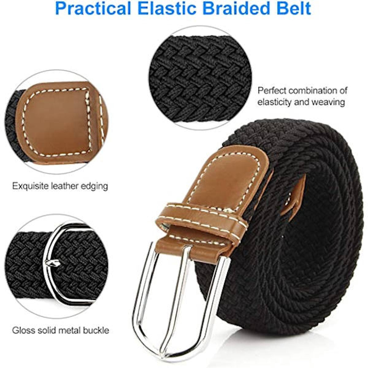 Women's Braided Belt - Stretch Canvas - Elastic Waistband - 2-Pack - No Holes V1188-ZXY-10657
