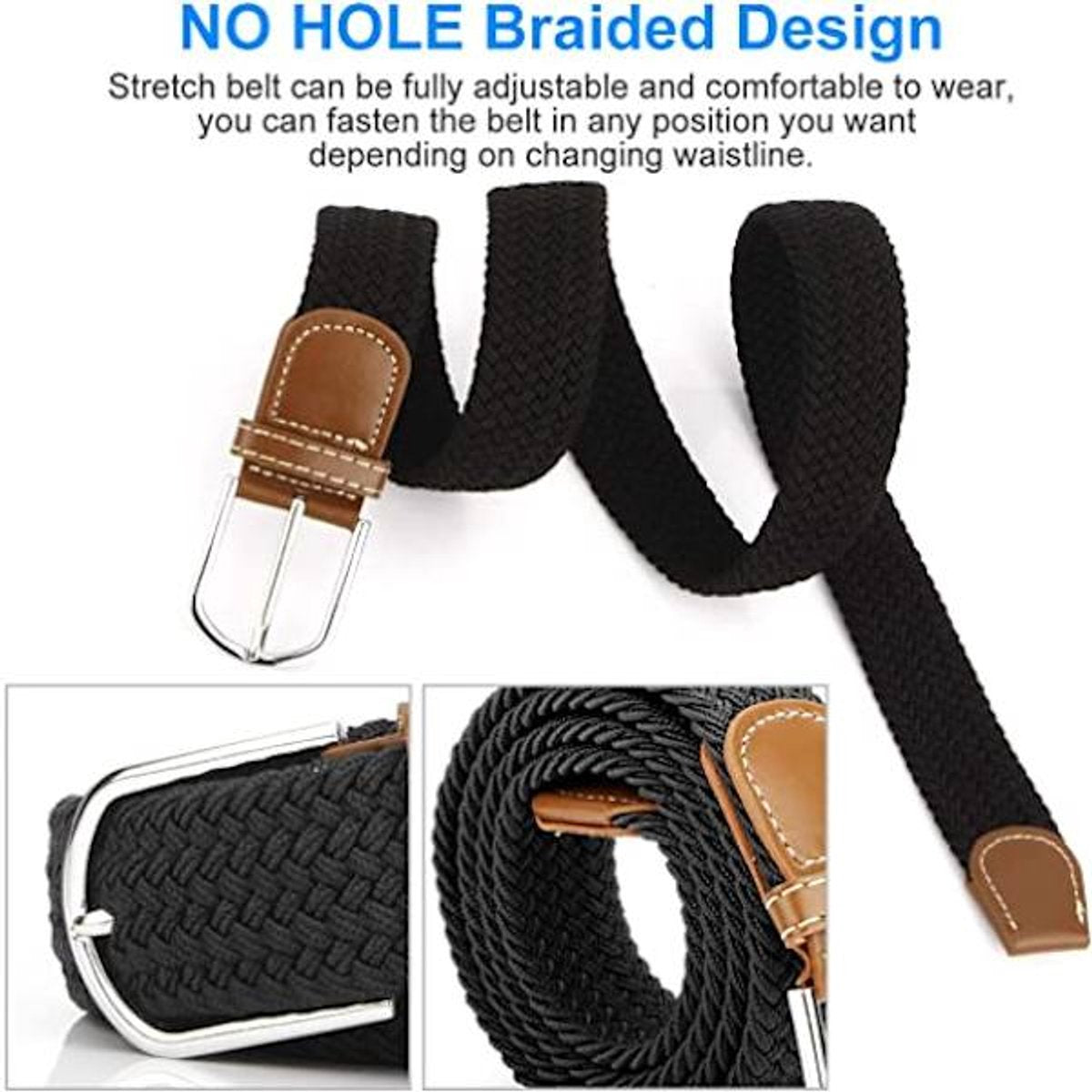 Women's Braided Belt - Stretch Canvas - Elastic Waistband - 2-Pack - No Holes V1188-ZXY-10657
