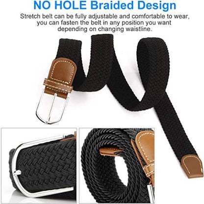 Women's Braided Belt - Stretch Canvas - Elastic Waistband - 2-Pack - No Holes V1188-ZXY-10657