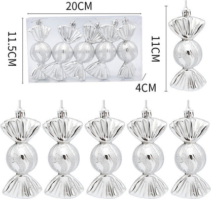 Christmas Decorations - Christmas Decorations - Painted Candy Christmas Tree Decorations - Silver (5 per box) V1188-ZXY-10658