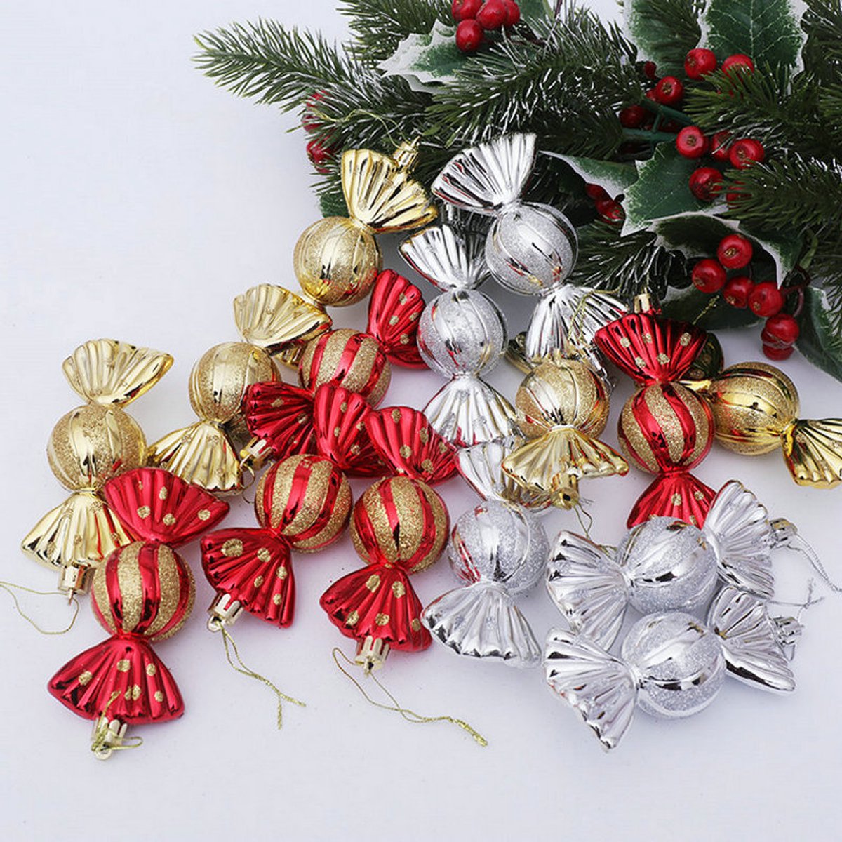 Christmas Decorations - Christmas Decorations - Painted Candy Christmas Tree Decorations - Silver (5 per box) V1188-ZXY-10658