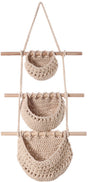 Three-Tier Hanging Fruit and Vegetable Basket - Removable Wall Rack - Hand-Woven Beige Wall Basket - V1188-ZXY-10668