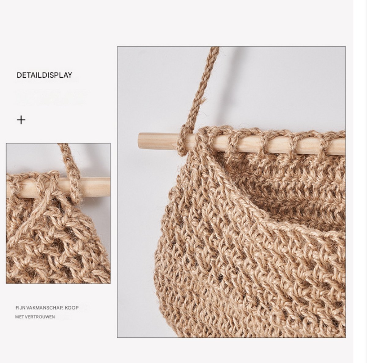 Three-Tier Hanging Fruit and Vegetable Basket - Removable Wall Rack - Hand-Woven Beige Wall Basket - V1188-ZXY-10668