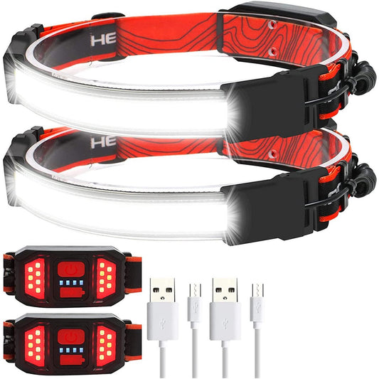 Headlamp LED Rechargeable - Headlight - 2-Pack Rechargeable LED Headlamp - 230 degrees Wide Angle Lighting - V1188-ZXY-10672