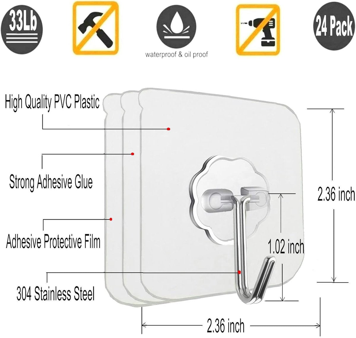 Self-adhesive hooks - transparent - waterproof - self-adhesive wall hooks - suitable for keys - bathroom, V1188-ZXY-10675