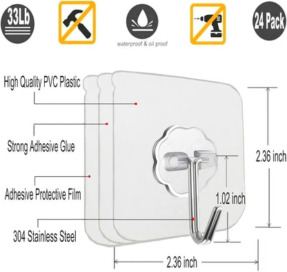 Self-adhesive hooks - transparent - waterproof - self-adhesive wall hooks - suitable for keys - bathroom, V1188-ZXY-10675