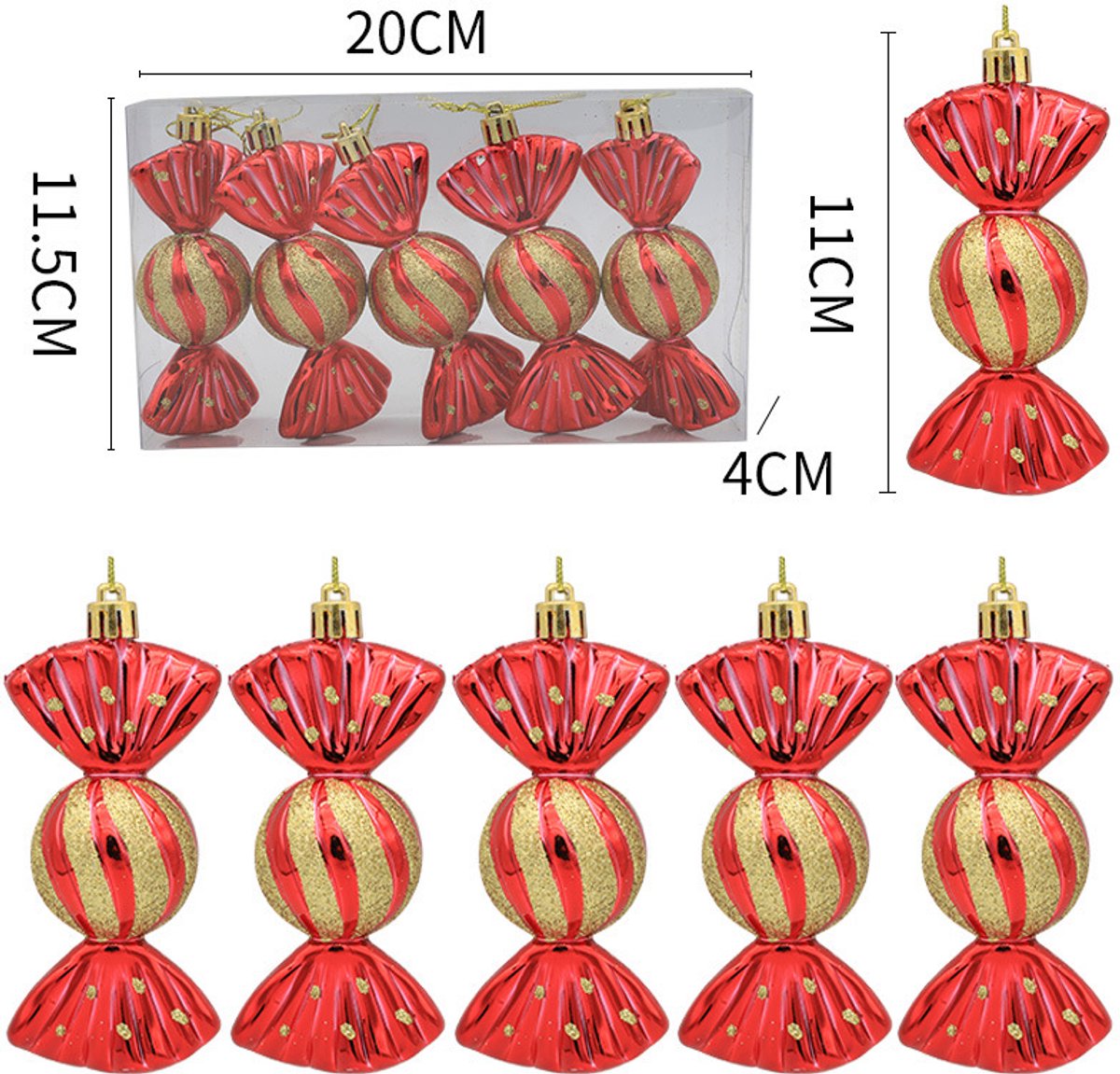 Christmas Decorations - Christmas Decorations - Painted Candy Christmas Tree Decorations - Red (5 per box) V1188-ZXY-10689