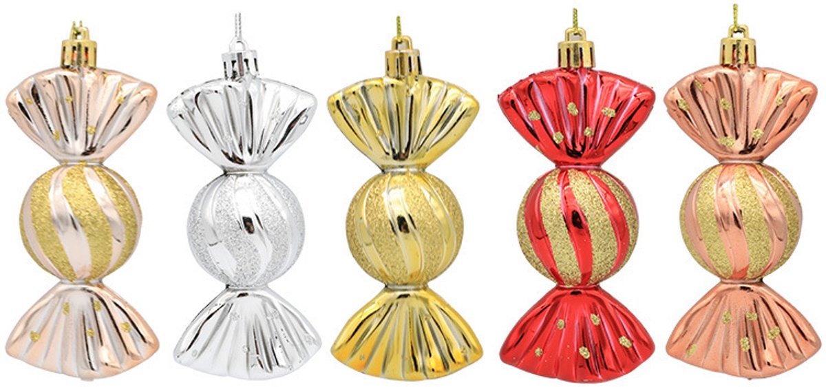 Christmas Decorations - Christmas Decorations - Painted Candy Christmas Tree Decorations - Red (5 per box) V1188-ZXY-10689