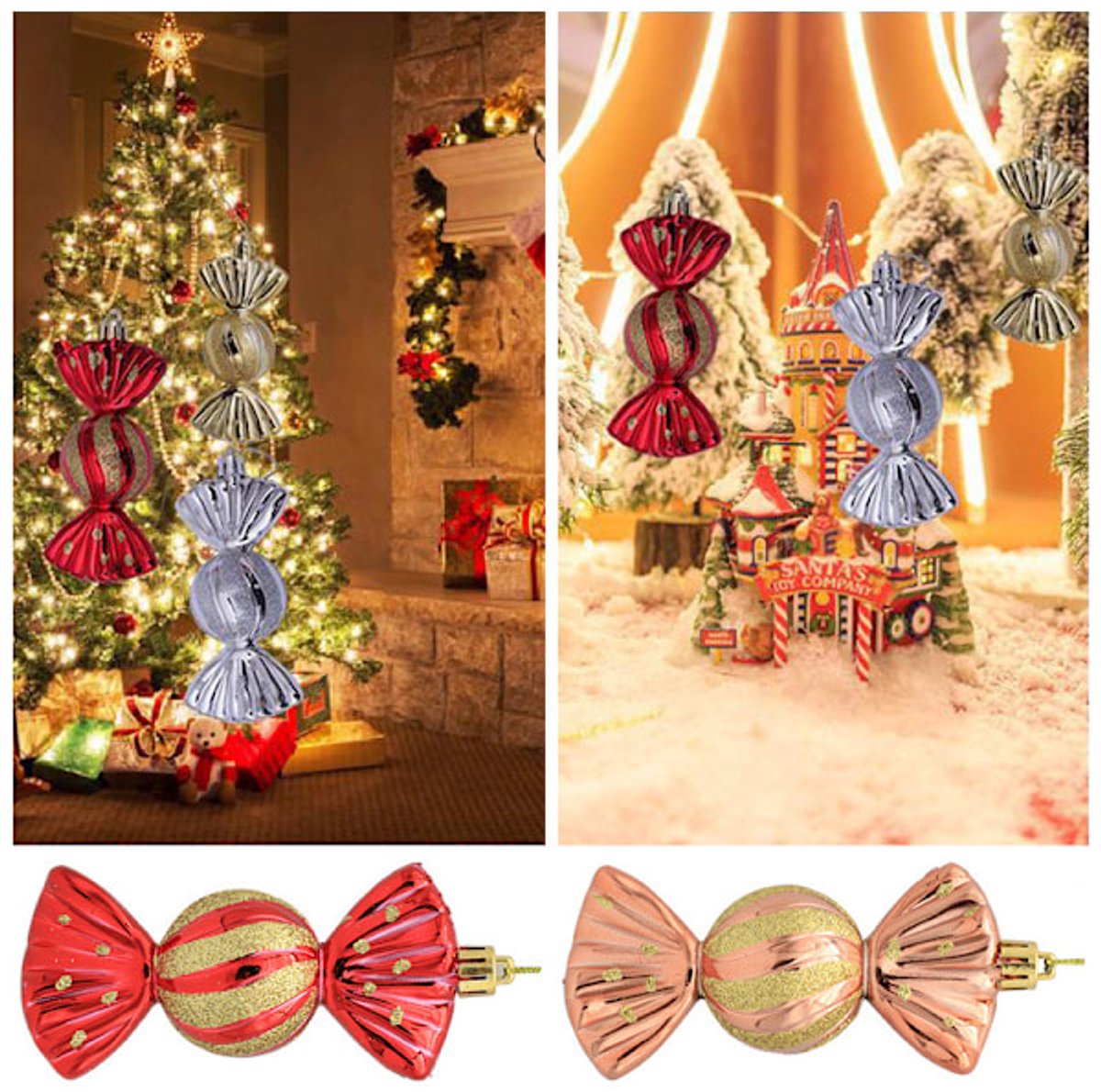 Christmas Decorations - Christmas Decorations - Painted Candy Christmas Tree Decorations - Red (5 per box) V1188-ZXY-10689