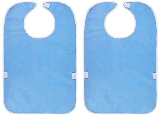 2-Pack - Stain-Resistant Feeding Bibs - Adjustable - Elderly Care Bibs - Light Blue V1188-ZXY-10691