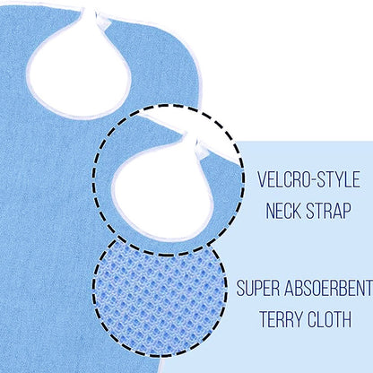 2-Pack - Stain-Resistant Feeding Bibs - Adjustable - Elderly Care Bibs - Light Blue V1188-ZXY-10691