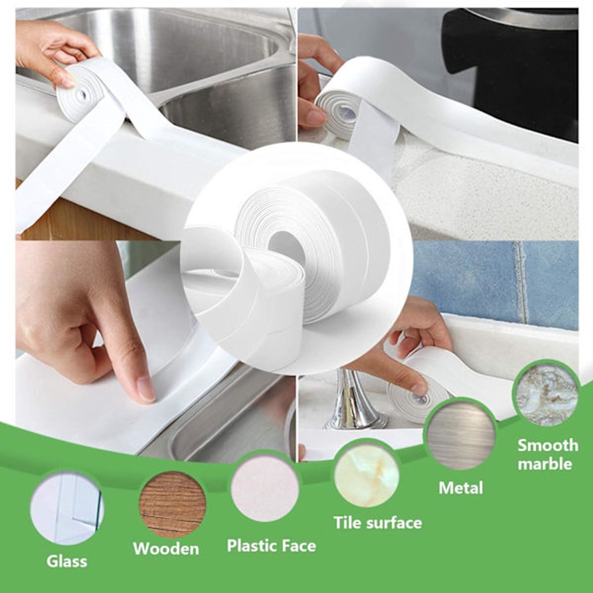 Waterproof Sealing Tape - for floors, walls, countertops, sinks, bathrooms, toilets and baths - 2-pack V1188-ZXY-10694