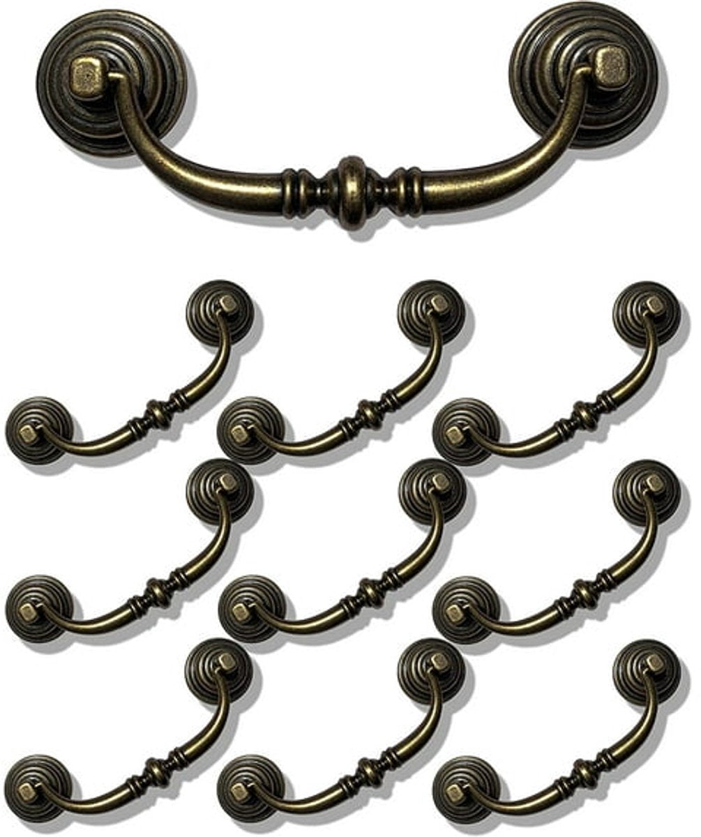 10 Pieces 4.25 Inch Center Hole Shabby Chic Drawer Pulls - Antique Bronze Kitchen Cabinet Pulls with Buckles V1188-ZXY-10698