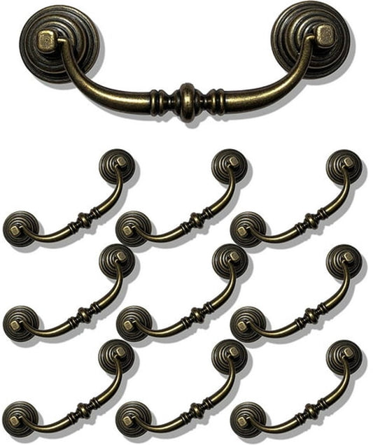 10 Pieces 4.25 Inch Center Hole Shabby Chic Drawer Pulls - Antique Bronze Kitchen Cabinet Pulls with Buckles V1188-ZXY-10698