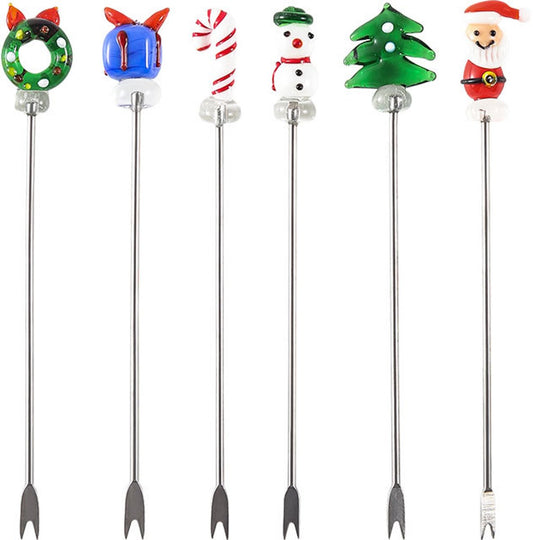 Creative Christmas Fruit Forks, Stainless Steel - Hand-Glazed Cartoon Fruit Picks with Double Prongs - Santa V1188-ZXY-10703