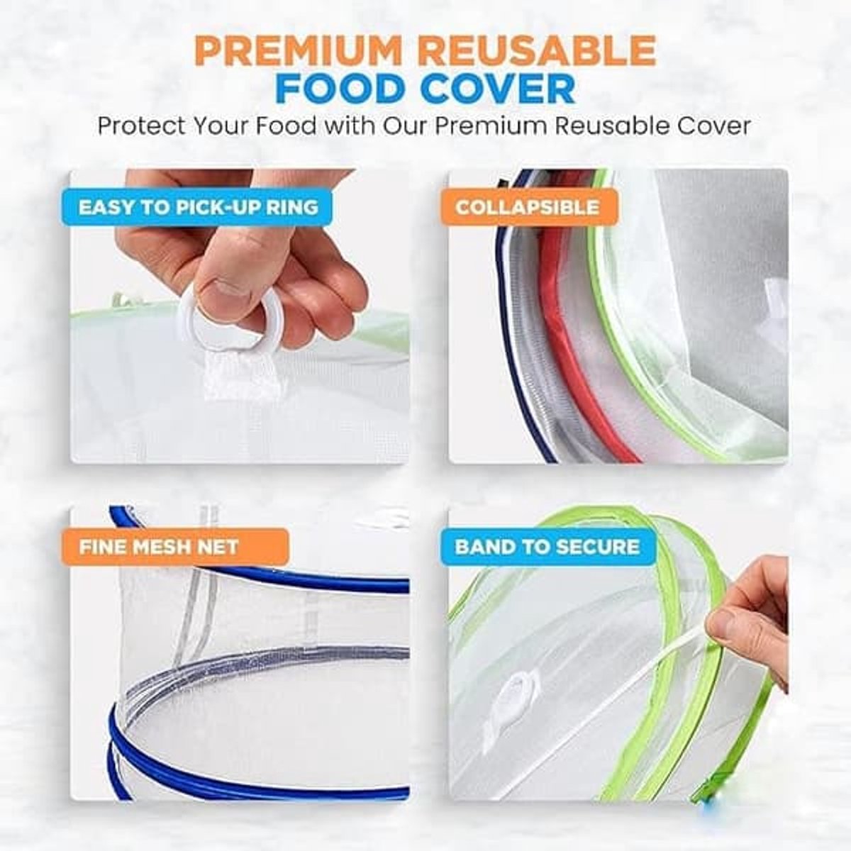 Pop-Up Food Umbrellas with Fine Mesh - Foldable Bottomless Insect Screen - Ideal for Home and Camping - Green V1188-ZXY-10705