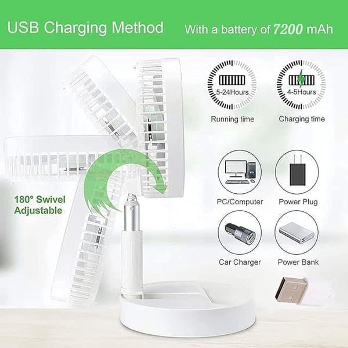 Folding Desk Fan - Adjustable Design - Cordless & Versatile - Foldable Standing Desk Fan V1188-ZXY-10706