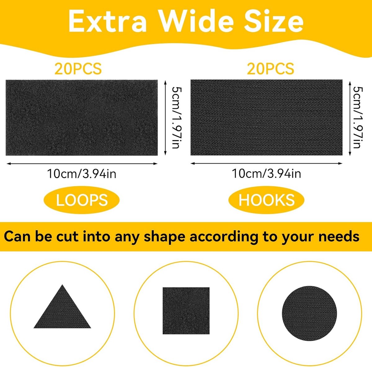 Self-adhesive hook and loop tape - 20 sheets - 50 x 100 mm Self-adhesive hook and loop tape - Wide hook and V1188-ZXY-10714
