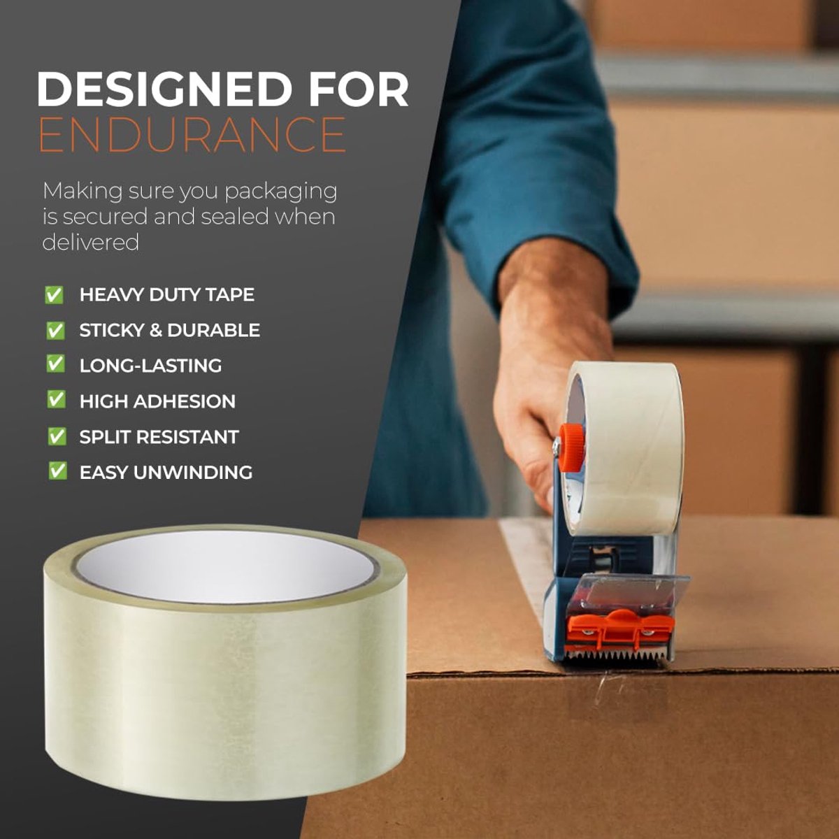 Transparent packaging tape on a roll - 48 mm x 66 m - Strong - Low noise - Strong, extra adhesive - For V1188-ZXY-10715