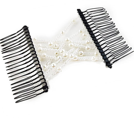6-Pack Pearl Hair Combs - Elastic Magic Hairpins - Hair Clamps - Hair Clip - Black & White - For All Hair V1188-ZXY-10720