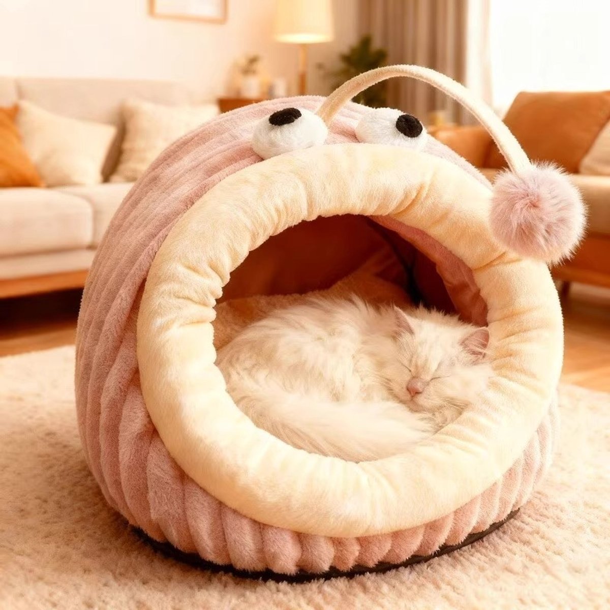 Cat Bed - Cave Cat Basket - Calming and Anxiety Relieving - Lantern Fish Shape - Pink(M: 55*40*31cm) V1188-ZXY-10728